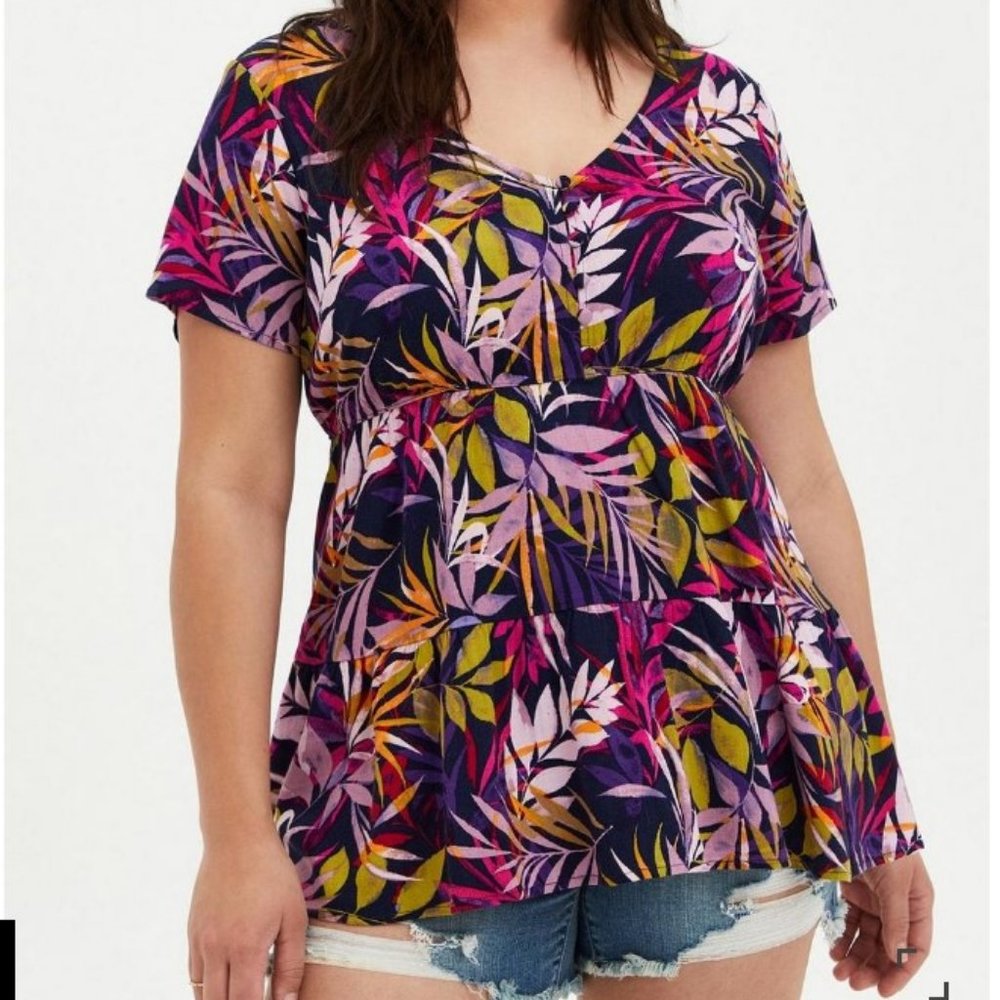 Floral tiered button-front top